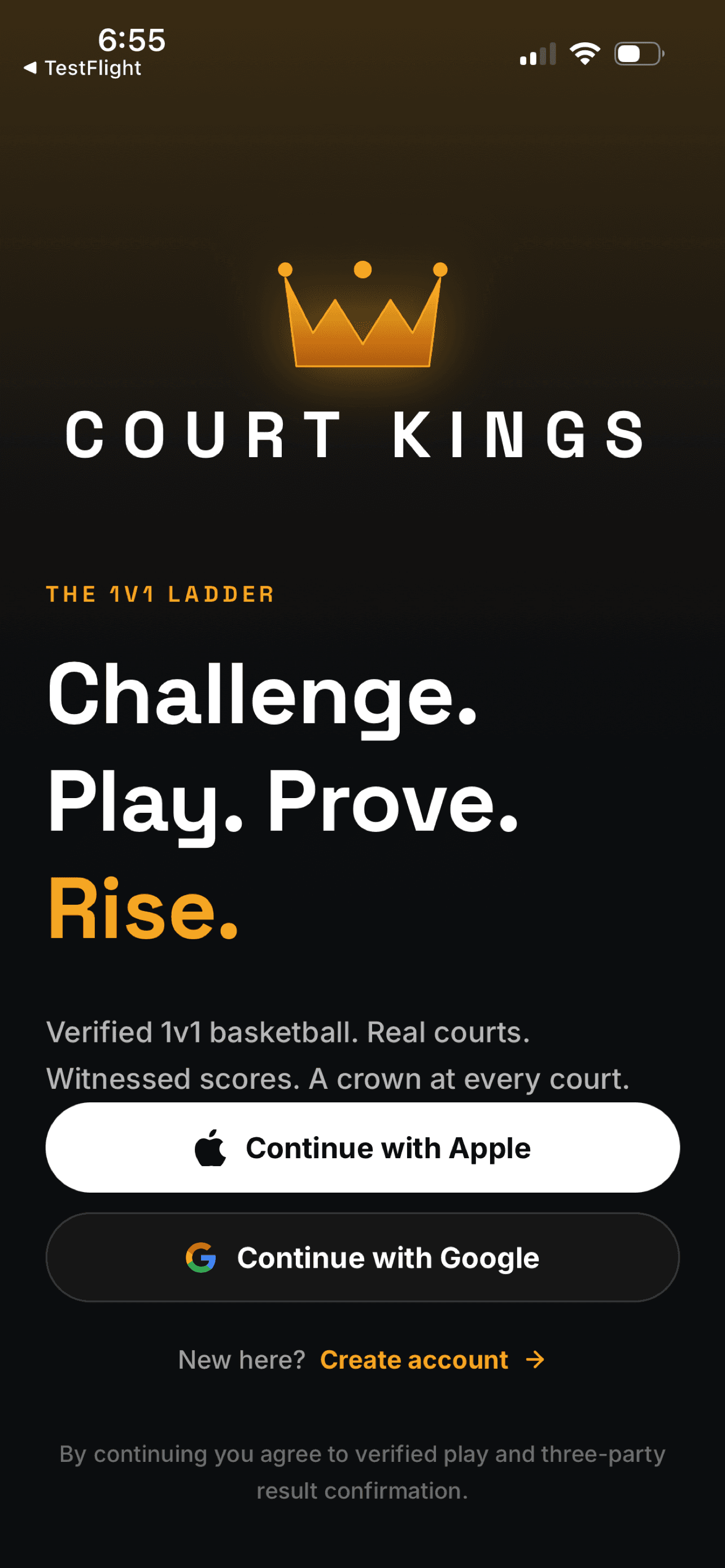 Court Kings sign-in screen