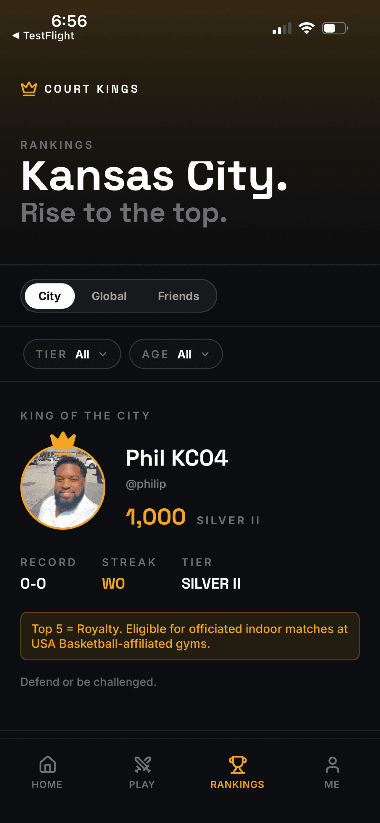 City rankings leaderboard with king of the city