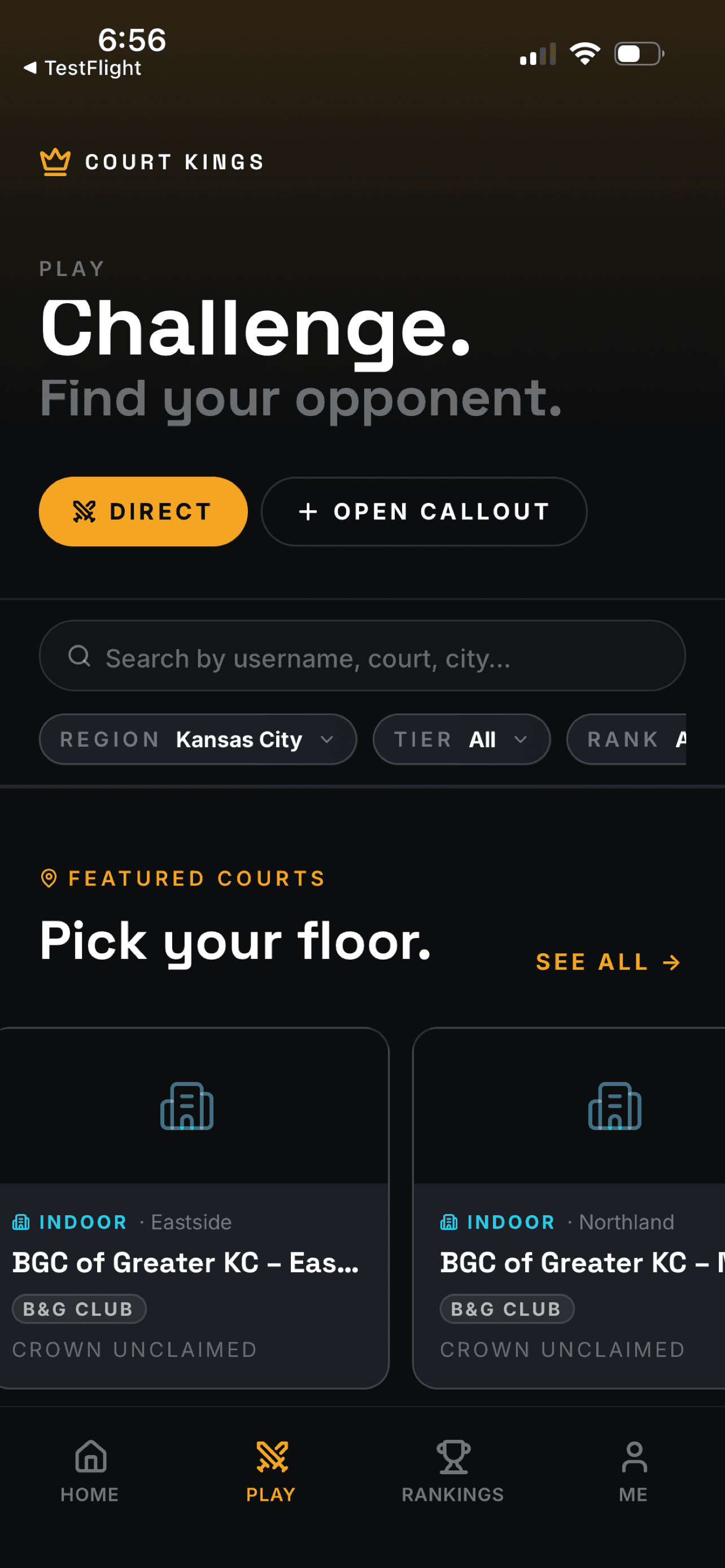 Player discovery and featured courts